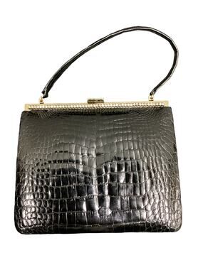 VTG Purse Women’s Evening Small Purse Top Handle Rhinestone Detail Shiny Black